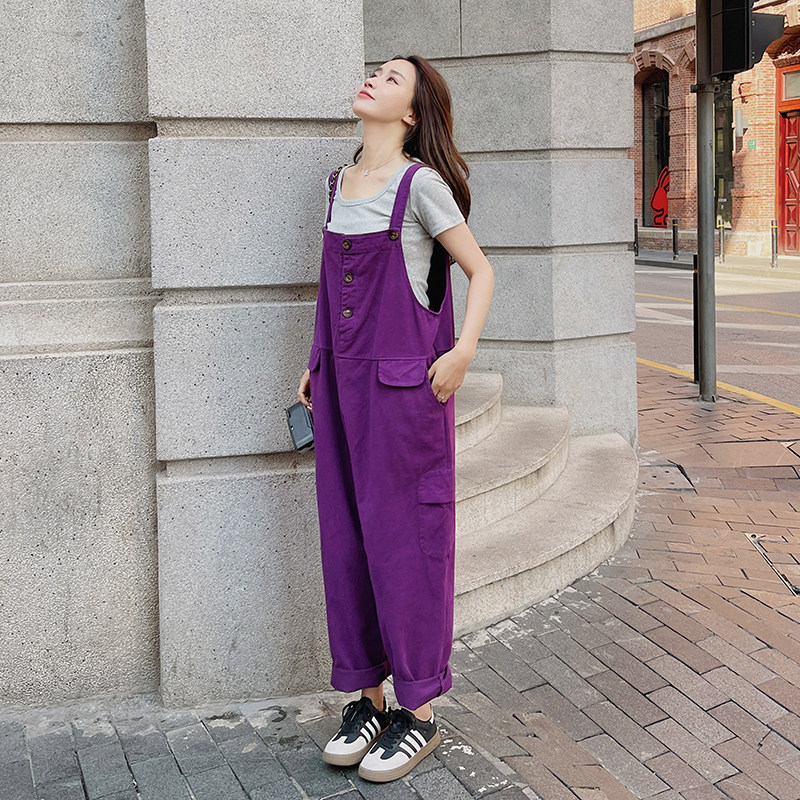 现货紫色牛仔背带裤2C525-K39-P115-K168，女装连体裤，柒柒家