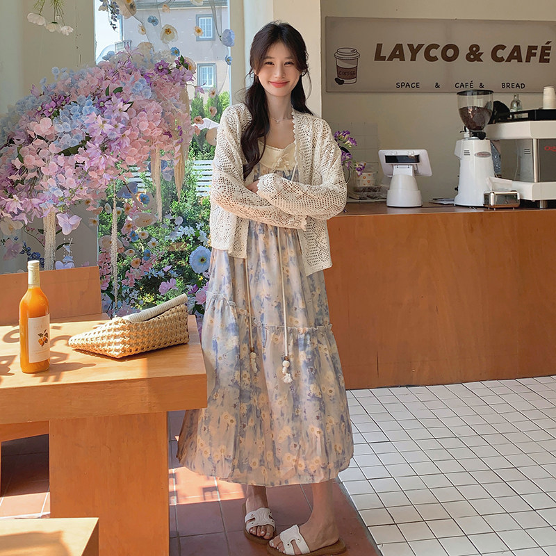 法式度假风吊带连衣裙女2025夏新款洋气减龄碎花裙上衣,女装连衣裙,柒柒家