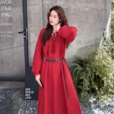 新款现货数据已爆红色长袖蕾丝连衣裙送腰带275-Q677-P155-K218，女装连衣裙，柒柒家