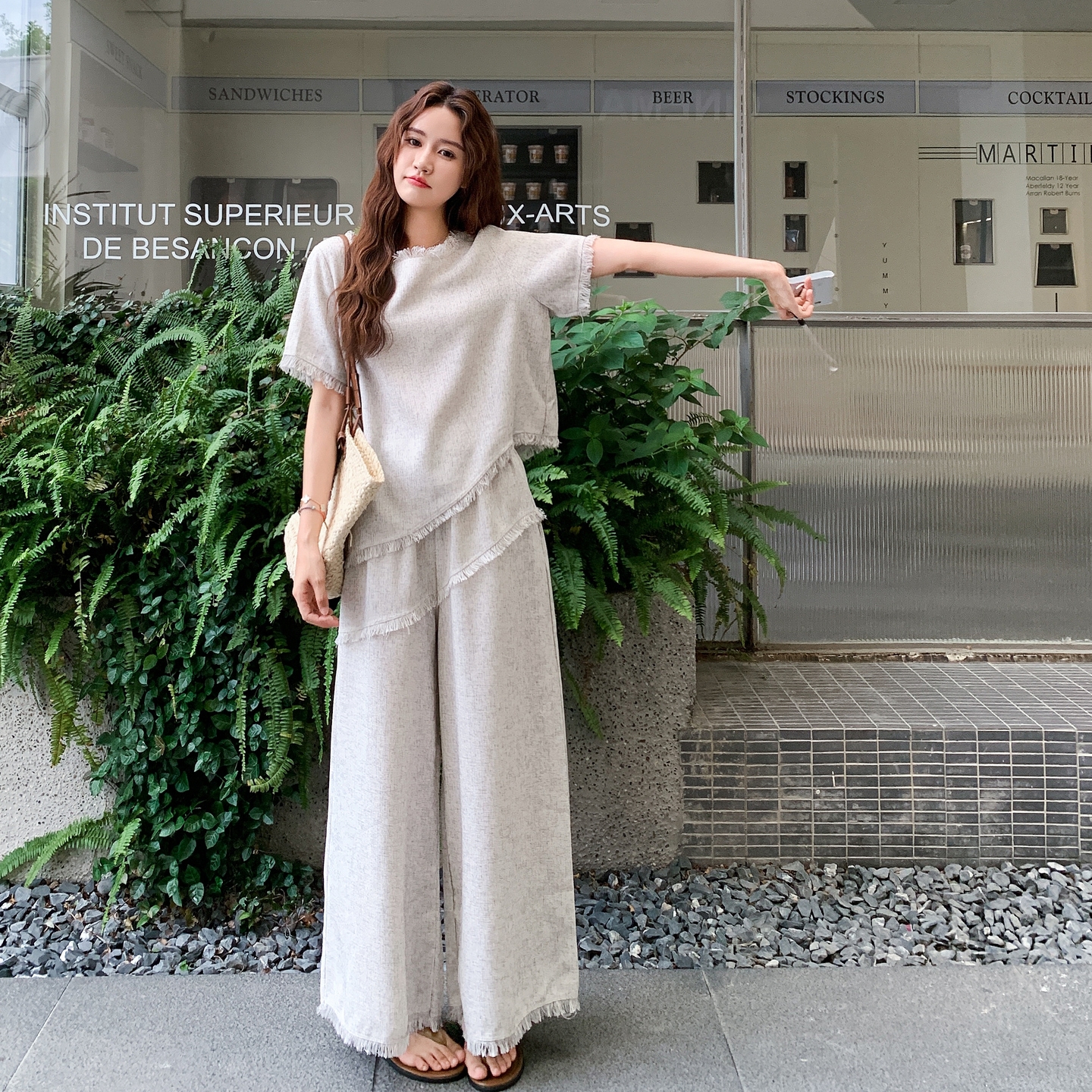 灰色小香风不规则阔腿裤套装女夏巨好看大方得体显瘦遮肉爆款流行，商品下架区商品下架区，柒柒家