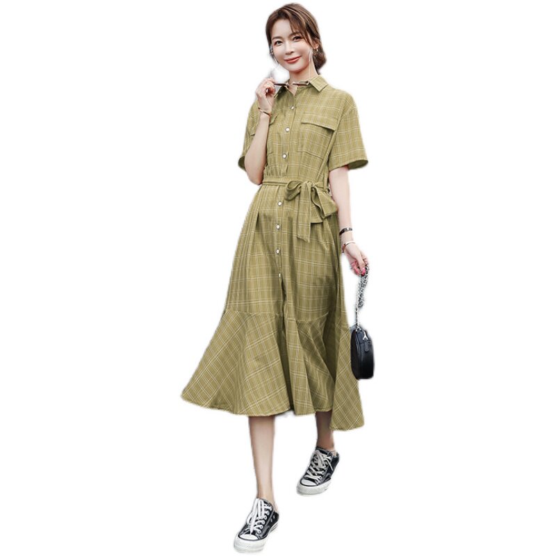 继续大货已出格子鱼尾连衣裙法式长裙087-Q80-P105-K158,女装连衣裙,柒柒家