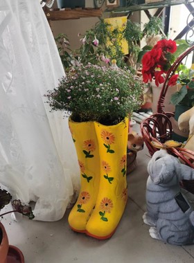 靴子花盆个性花园摆件阳台布景民宿摆设美式乡村雨鞋别墅草坪装饰