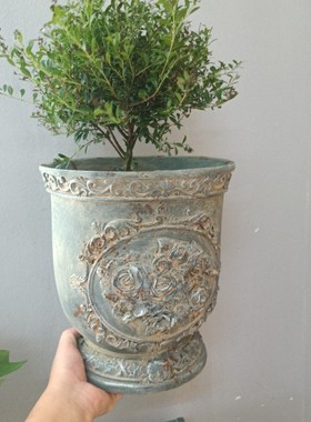 奖杯大口径浮雕花盆复古做旧欧式户外装饰别墅庭院植物器民宿摆件