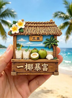 一椰暴富树脂浮雕磁吸冰箱贴海南三亚文创旅游纪念品小礼品伴手礼