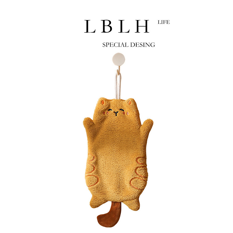 LBLH'S LIFE.可爱猫咪造型擦手巾小猫米粒珊瑚绒礼品毛巾厨房绣花