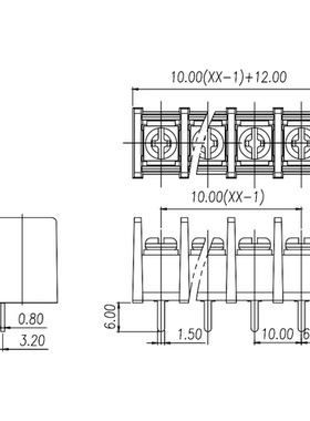 栅栏式接线端子 SY55S-10.0mm-2P-3/4/5/6/7～12P边脚KF/DG/MG/WJ
