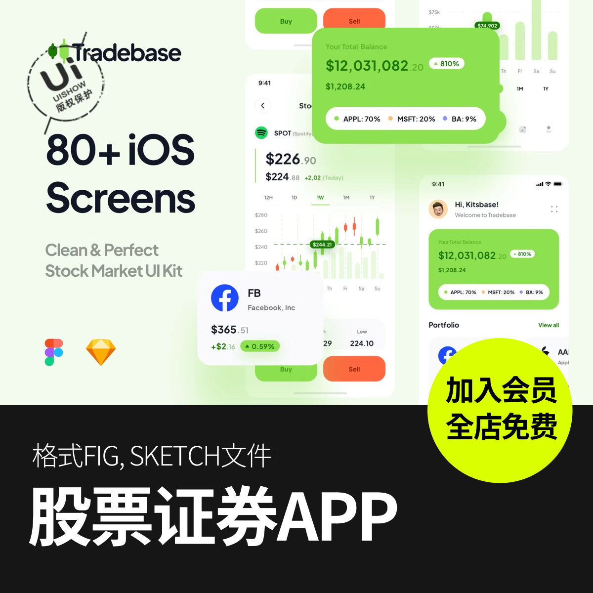 股票证券在线交易APP应用UI套件figma/sketch界面设计模板素材