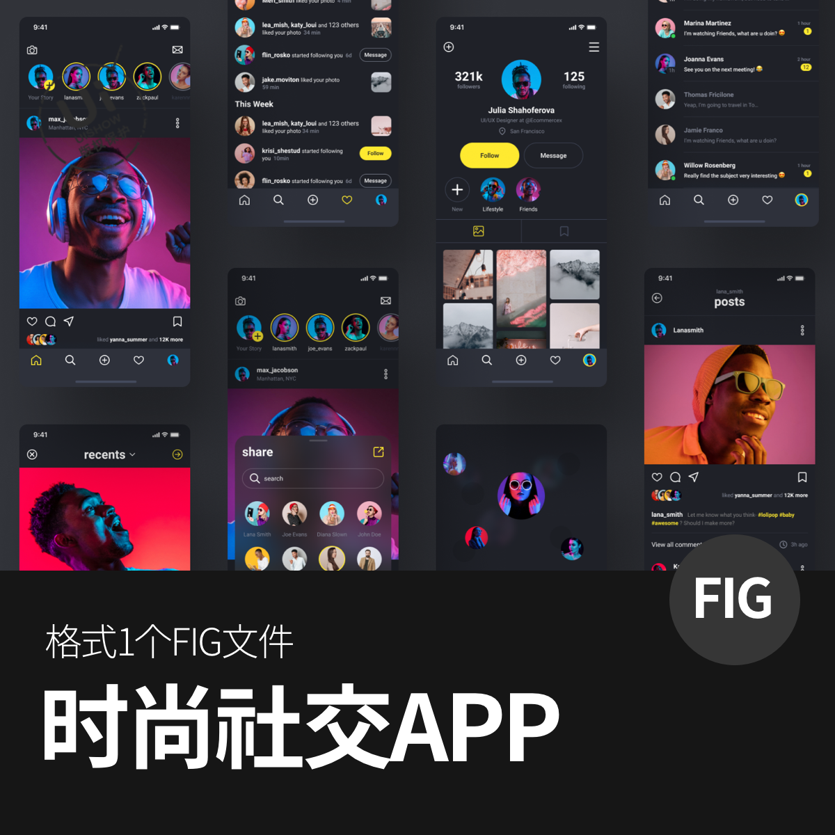 时尚社交约会交友聊天APP应用程序用户界面设计Figma模板ui素材