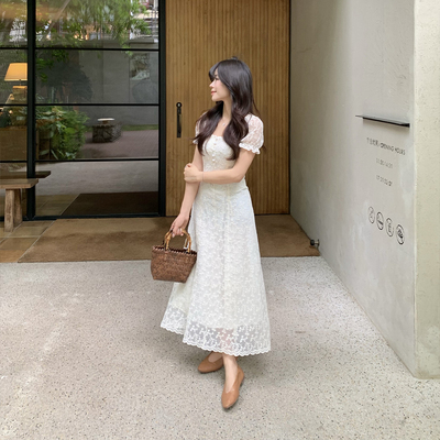 夏季蕾丝提花连衣裙女2025新款