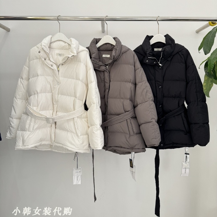 韩国进口LA exp landa女装代购2025冬净色连帽90白鹅绒羽绒服外套
