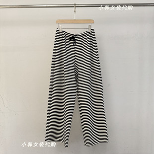 Bu0007 欧洲站韩国进口女装 代购 2025春款 松紧腰直筒宽松条纹休闲裤