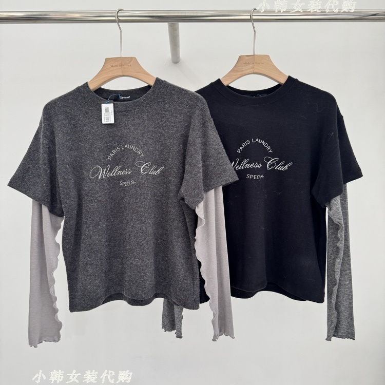 韩国进口女装Special代购2025冬季百搭假两件百搭长袖棉质T恤
