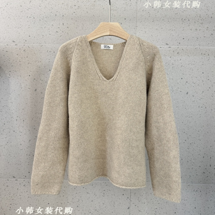 韩国进口女装GALLERY代购2025秋款V领宽松净色百搭羊毛针织衫毛衣