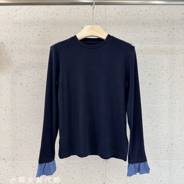 韩国东大门女装代购2025秋冬百搭格子长袖显瘦修身打底软糯T恤