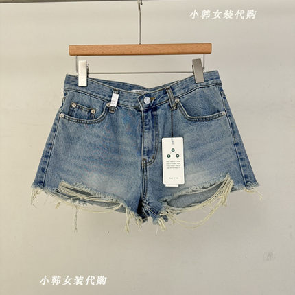 韩国进口Tempting女装代购2025夏季时尚百搭破洞做旧超短牛仔裤