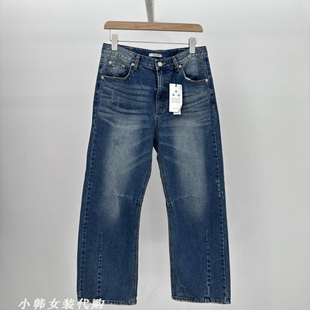 韩国TEMPTING女装进口代购2025秋季墨白直筒宽松简约显瘦牛仔裤