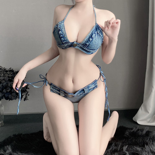 性感辣妹系带牛仔比基尼bikini夏