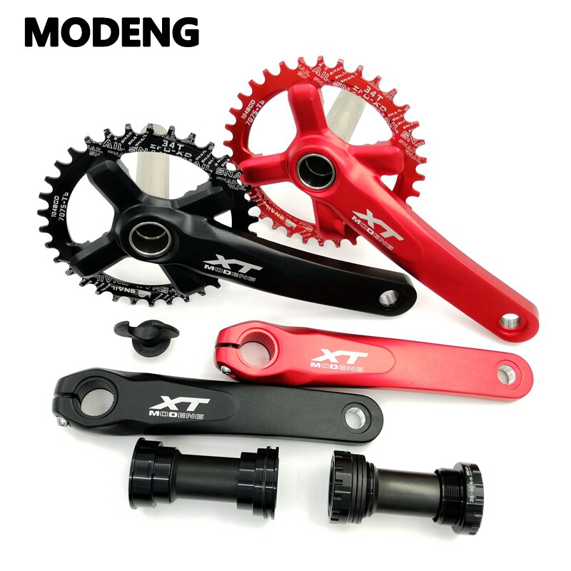 MODENG山地车中空一体曲柄改装XT单盘左右曲柄牙盘中轴正负齿盘片