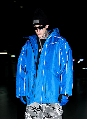 PMW 汪苏泷同款蓝色户外滑雪服防水防风派克大衣保暖外套登山棉服