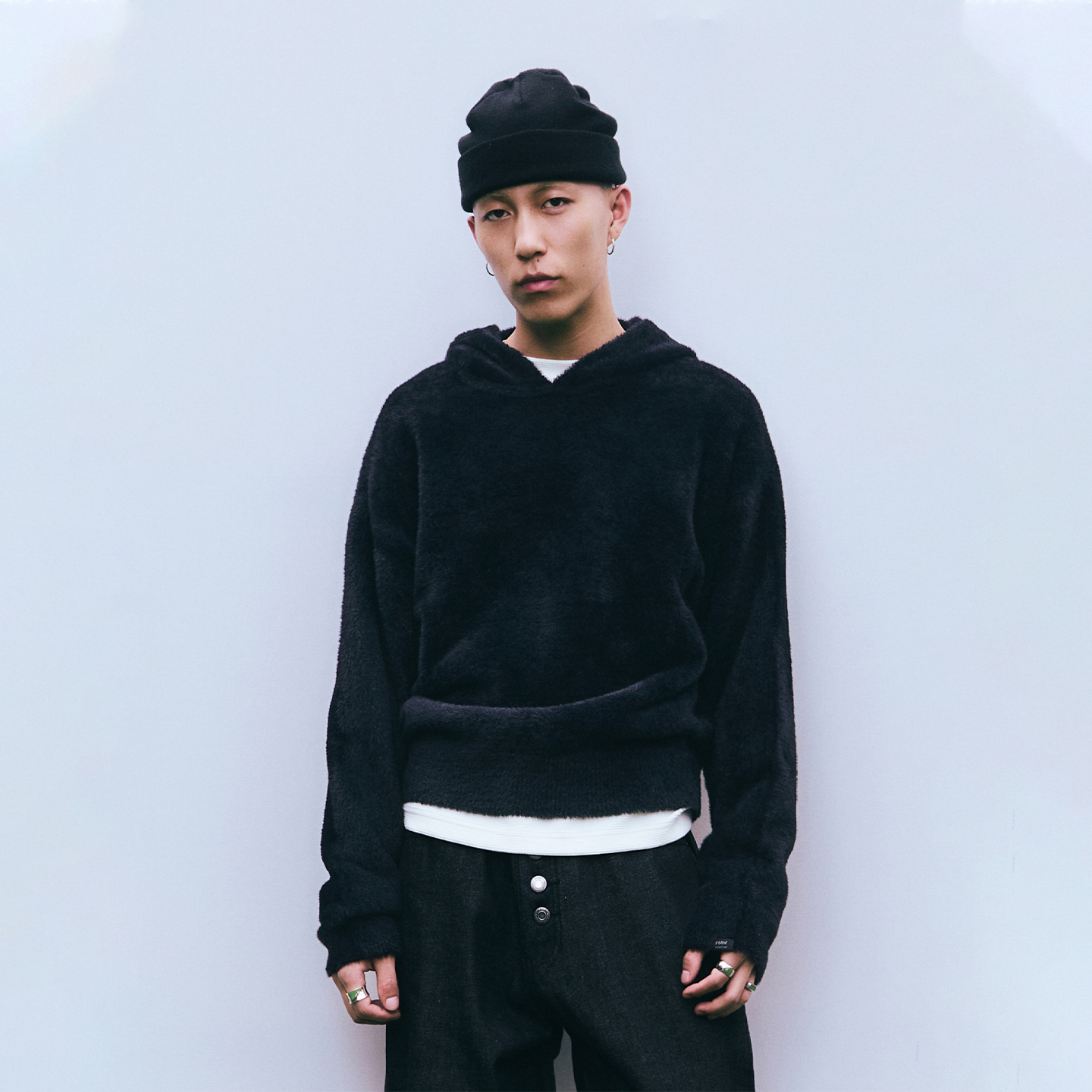 PMW 仿貂毛连帽卫衣男毛绒绒纯色上衣宽松保暖亲肤简约百搭毛衣冬