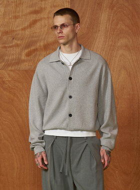 PMW 复古纽扣翻领针织开衫经典简约纯色宽松休闲柔软慵懒感秋外套