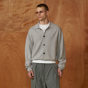 简约纯色宽松休闲柔软慵懒感秋外套 经典 PMW 复古纽扣翻领针织开衫