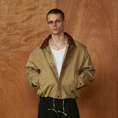 PMW 牛皮革拼接棉服夹克翻领口袋拉链设计宽松通勤休闲百搭秋外套