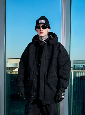 PMW 复古水洗做旧重磅中长款大衣连帽夹克棉衣N3B加厚保暖冬外套