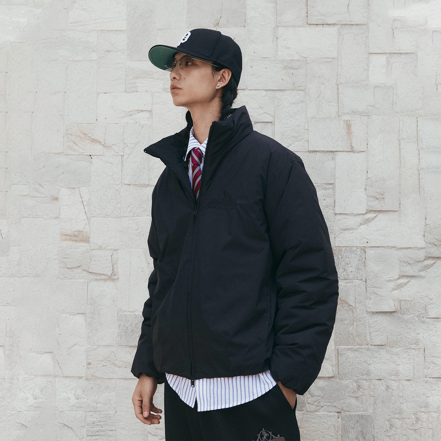 PMW 尼龙立领刺绣面包服保暖防水轻薄短款棉服通勤廓形百搭外套冬