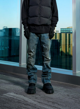 PMW 美式复古高街做旧蓝色牛仔裤男宽松阔腿休闲直筒百搭长裤