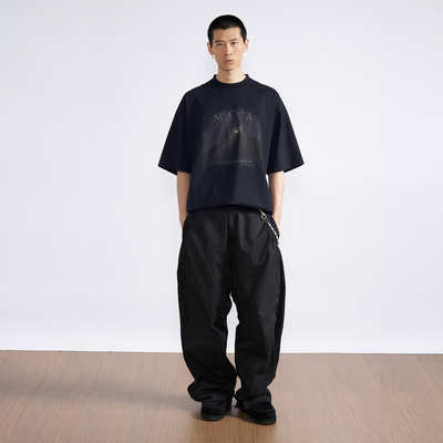 PMW MAYA建筑印花短袖纯棉螺纹领口低饱和复古简约休闲落肩T恤