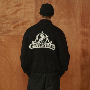 螺纹袖 LOGO提花立领拉链针织开衫 PMW 口外套男女款 辛芷蕾同款