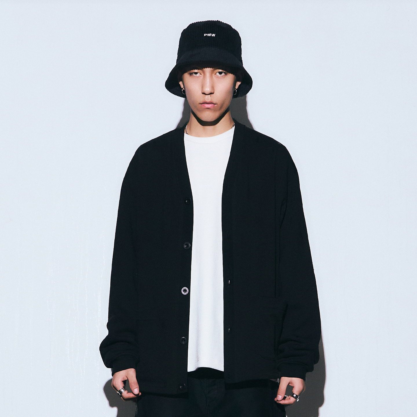 PMW 全棉V领开衫立体口袋背部logo设计亲肤宽松休闲百搭卫衣外套