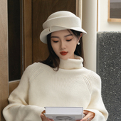 秋冬羊毛帽子法式 小洋礼帽圆顶短沿保暖纯羊毛优雅毛呢褶皱翘边开