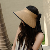 春夏草编不透光遮阳空顶帽女夏新款 防紫外线大帽檐空顶草帽太阳帽