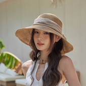 草帽女夏季 可折叠沙滩帽遮脸防晒遮阳帽蝴蝶结春渔夫帽户外太阳帽