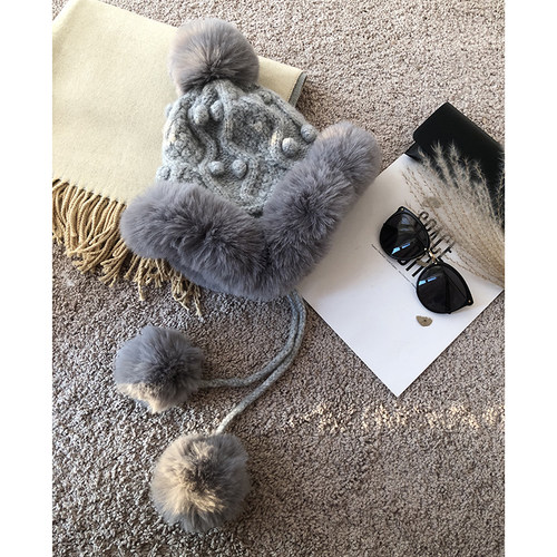 显脸小女秋冬毛毛针织毛线帽帽子