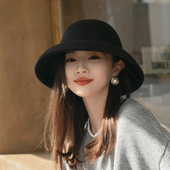 复古大檐街头潮人韩版 秋冬新款 英伦百搭赫本羊毛呢礼帽冬季 帽子女