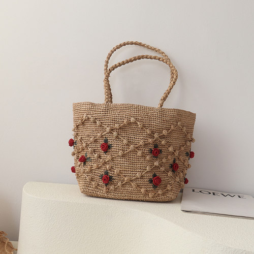 谷兜空间立体编织玫瑰花单肩