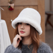 秋冬季 保暖女秋冬仿水貂毛编织皮草帽子复古百搭渔夫盆帽小圆帽