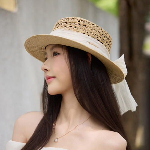 谷兜空间平顶帽镂空蝴蝶结夏出游