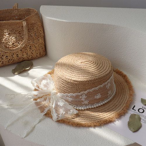 谷兜空间蕾丝蝴蝶结毛边出游平顶