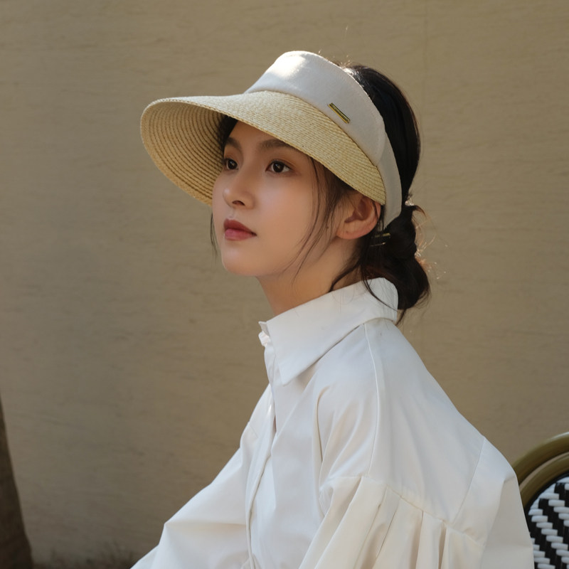 日本夏防晒防紫外线空顶帽子女UVCUT无顶蝴蝶结草帽防晒帽遮阳帽