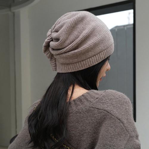 秋冬帽子女羊毛针织毛线帽保暖毛线帽堆堆帽套头帽纯色百搭包头帽