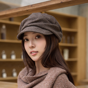 新款秋冬文艺日系慵懒山本风堆堆堆鸭舌帽复古小众设计八角贝雷帽