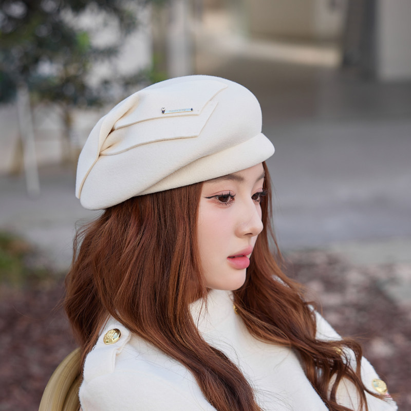 2025新款贝雷帽女秋冬网红搭配羊毛小礼帽英伦复古显脸小毛呢帽子