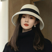 秋冬羊毛白色赫本风盆帽气质名媛帽子女款 小香风复古法式 渔夫帽