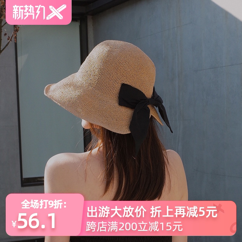 Korean Edition manual Crochet Straw hat Bucket hats Versatile After the split bow on vacation Visor Fisherman hatin the Accessories/Leather belt/Hat/Muffler , Hat  category - from Buy2taobao.com to provide professional Taobao agent buy service
