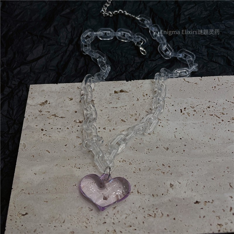 透明爱心项链女小众锁骨链配饰