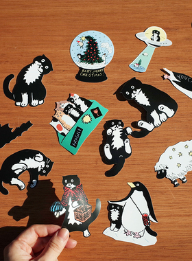 duye度也韩国huginn and muninn可移胶贴纸韩系ins手绘可爱奶牛猫